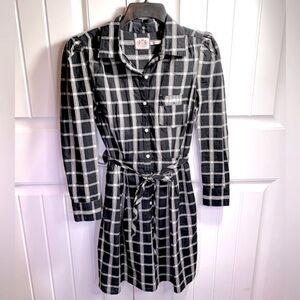 Juicy Couture Windowpane Black Plaid Shirt Dress Size 2